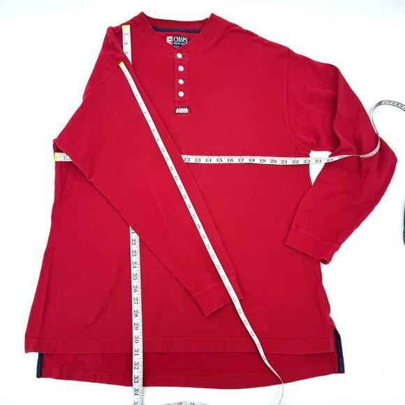 Chaps by Ralph Lauren VTG 90s Red Ribbed Henley Shirt High-Low Hem Mens Size XL - Picture 8 of 8